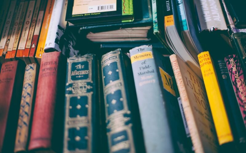 Explore a collection of vintage books with colorful spines on a wooden shelf. Perfect for literature lovers.